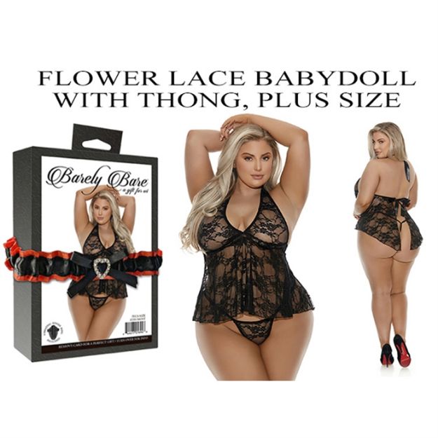 Picture of FLOWER LACE BABYDOLL WITH THONG, PLUS SIZE